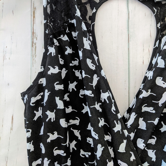 3/$20 Forever 21 Black White Cat Print Lace Dress - Picture 8 of 13